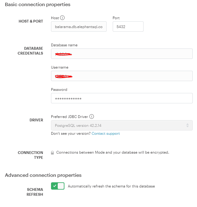 Create PostgreSQL connection in Mode Analytics.